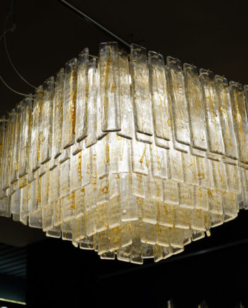 Lámpara colgante rectangular «Cascada» de vidrio soplado, Italia años 70