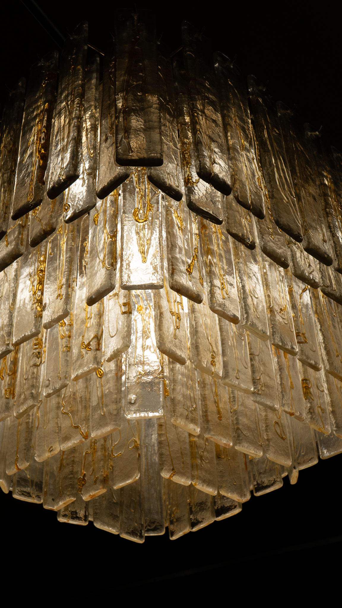 Lámpara colgante rectangular «Cascada» de vidrio soplado, Italia años 70