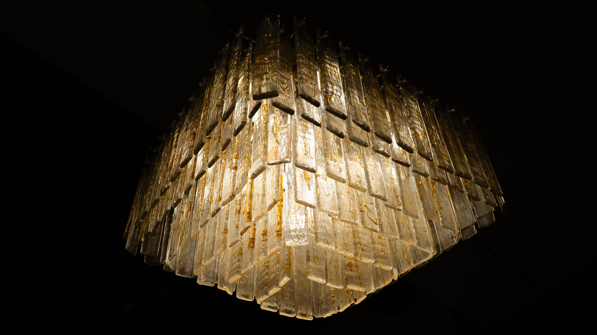 Lámpara colgante rectangular «Cascada» de vidrio soplado, Italia años 70