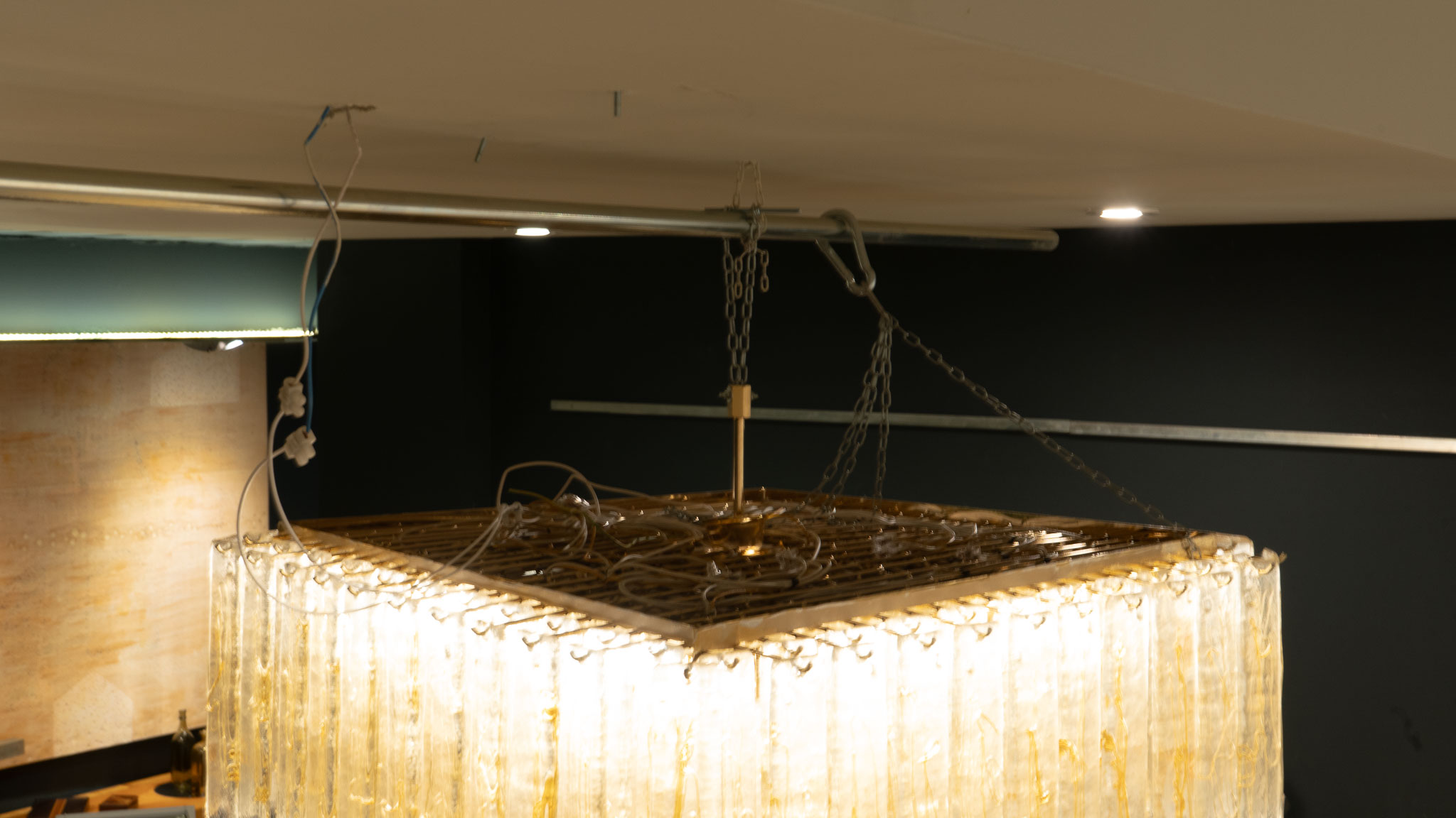 Lámpara colgante rectangular «Cascada» de vidrio soplado, Italia años 70