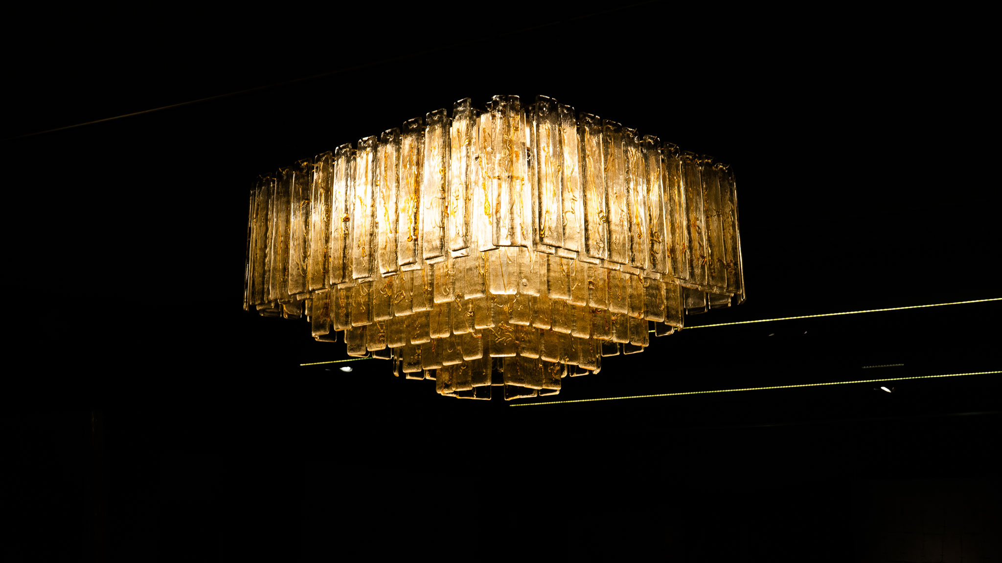 Lámpara colgante rectangular «Cascada» de vidrio soplado, Italia años 70