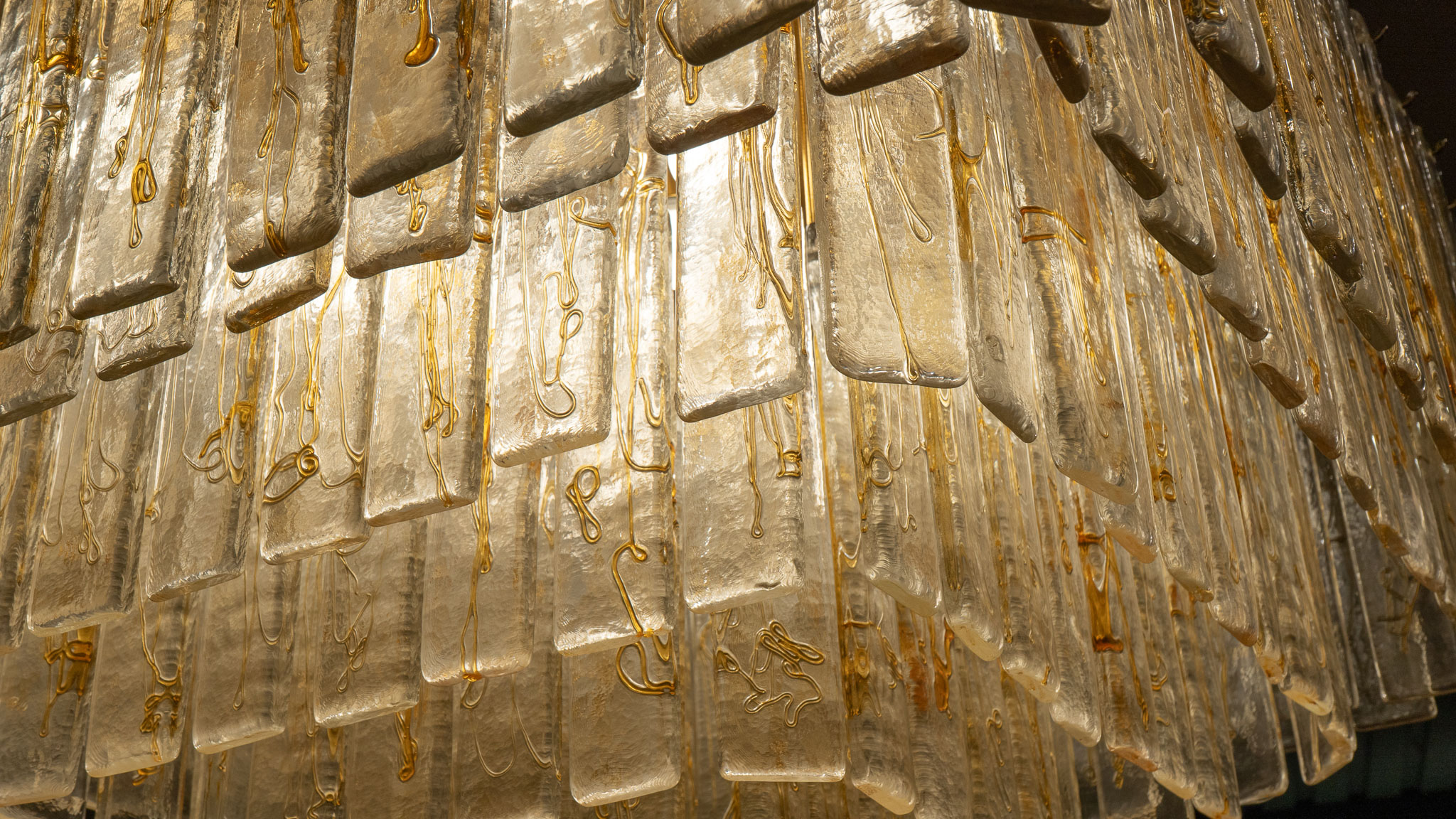 Lámpara colgante rectangular «Cascada» de vidrio soplado, Italia años 70