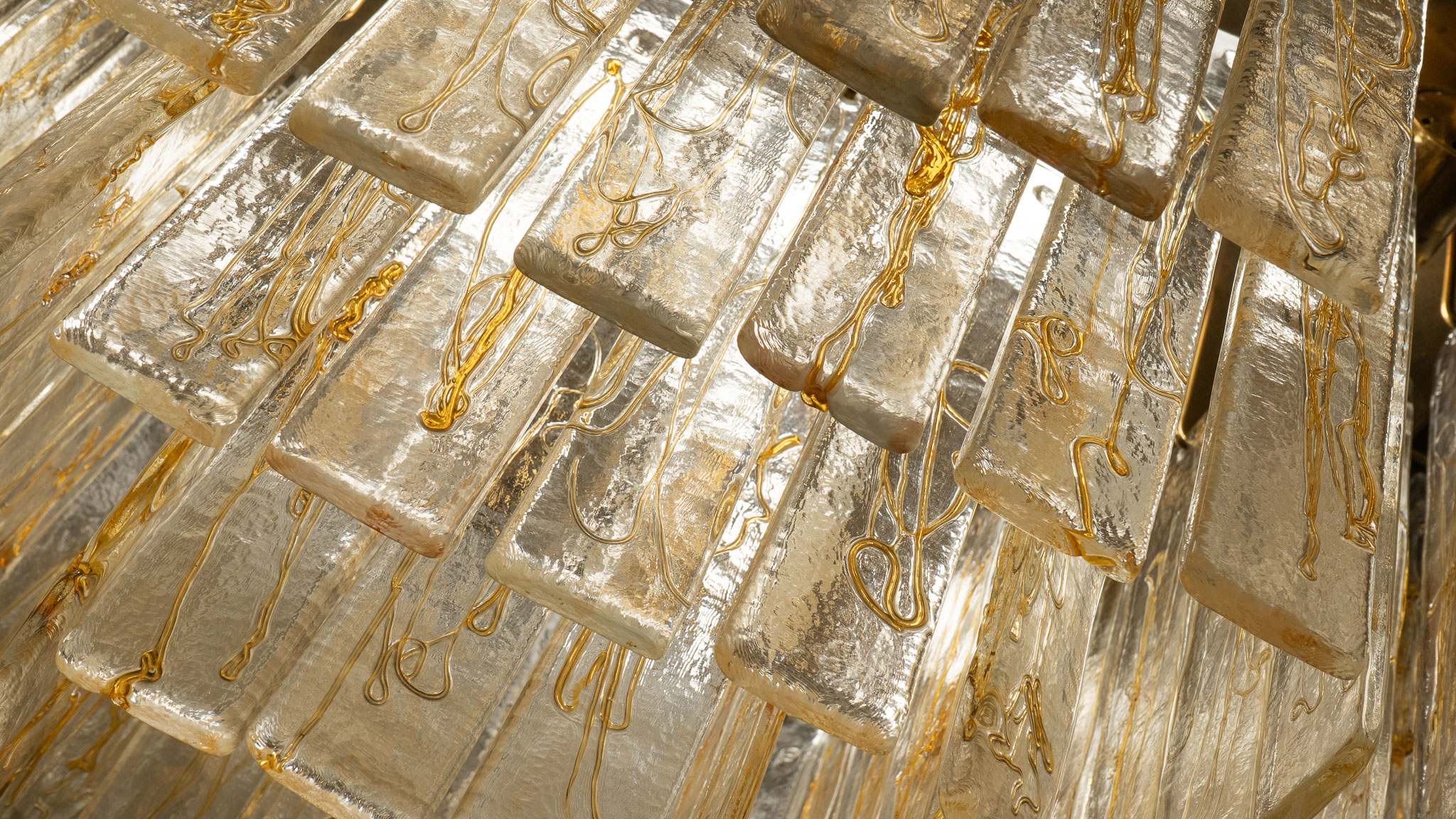 Lámpara colgante rectangular «Cascada» de vidrio soplado, Italia años 70