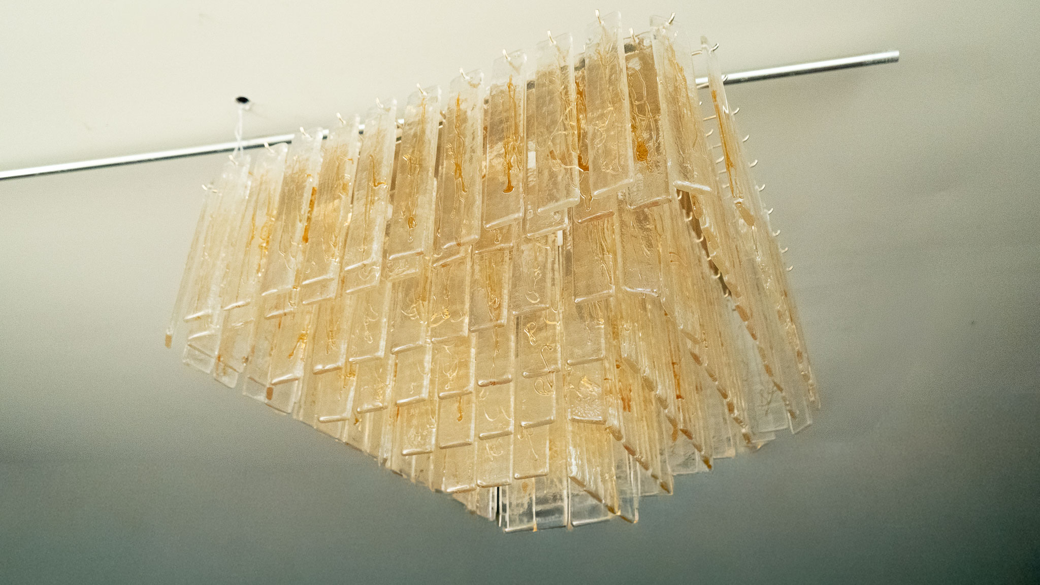 Lámpara colgante rectangular «Cascada» de vidrio soplado, Italia años 70